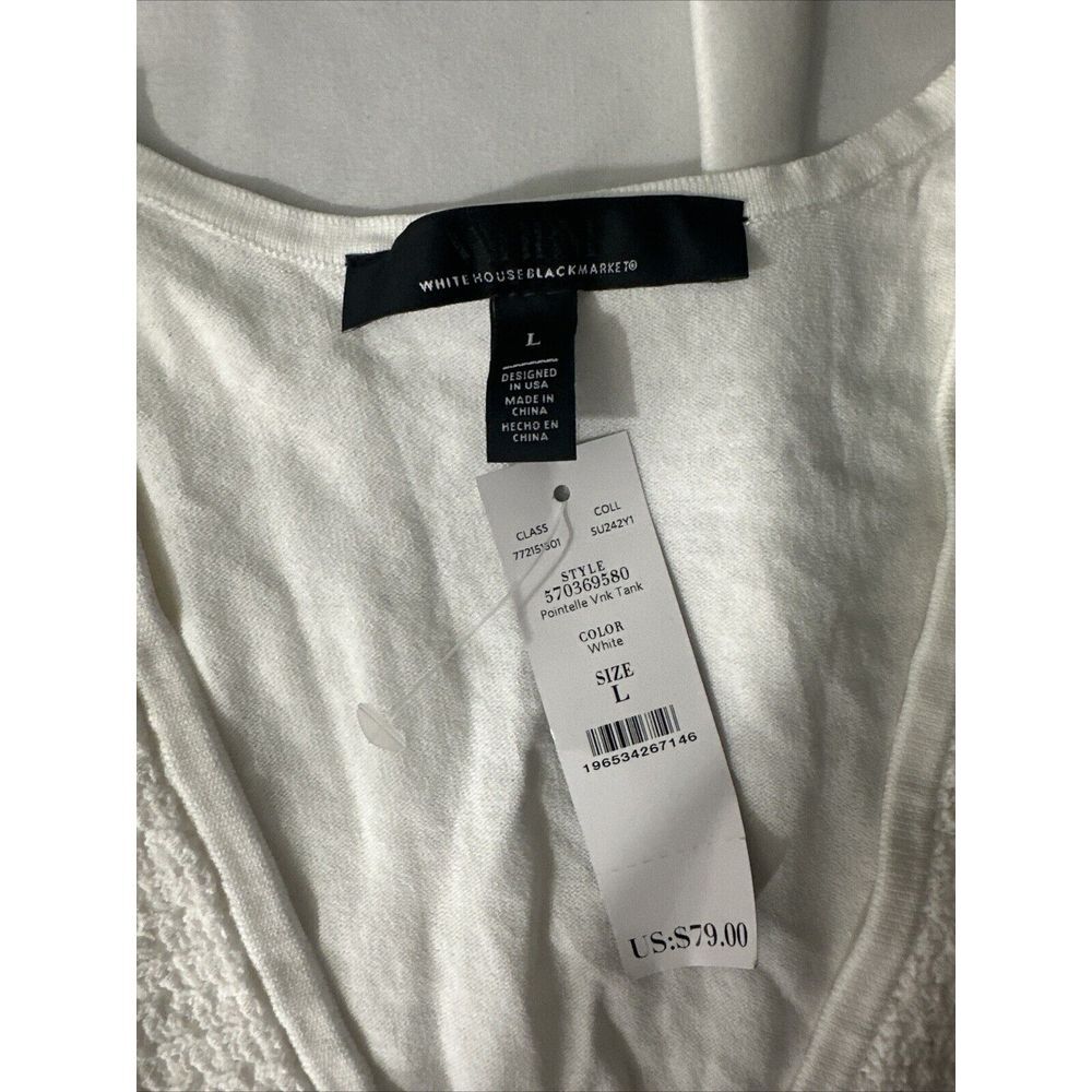 NWT $79 White House Black Market [ L ]‎ Pointelle V Neck Tank White #6330 - Picture 9 of 11